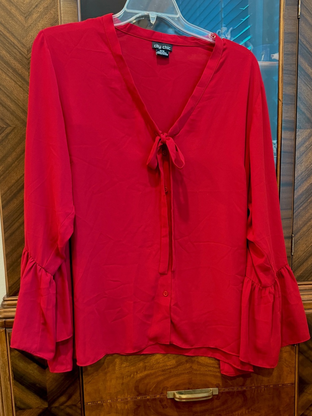 City Chic Long Ruffle Bell Sleeve Blouse 18W